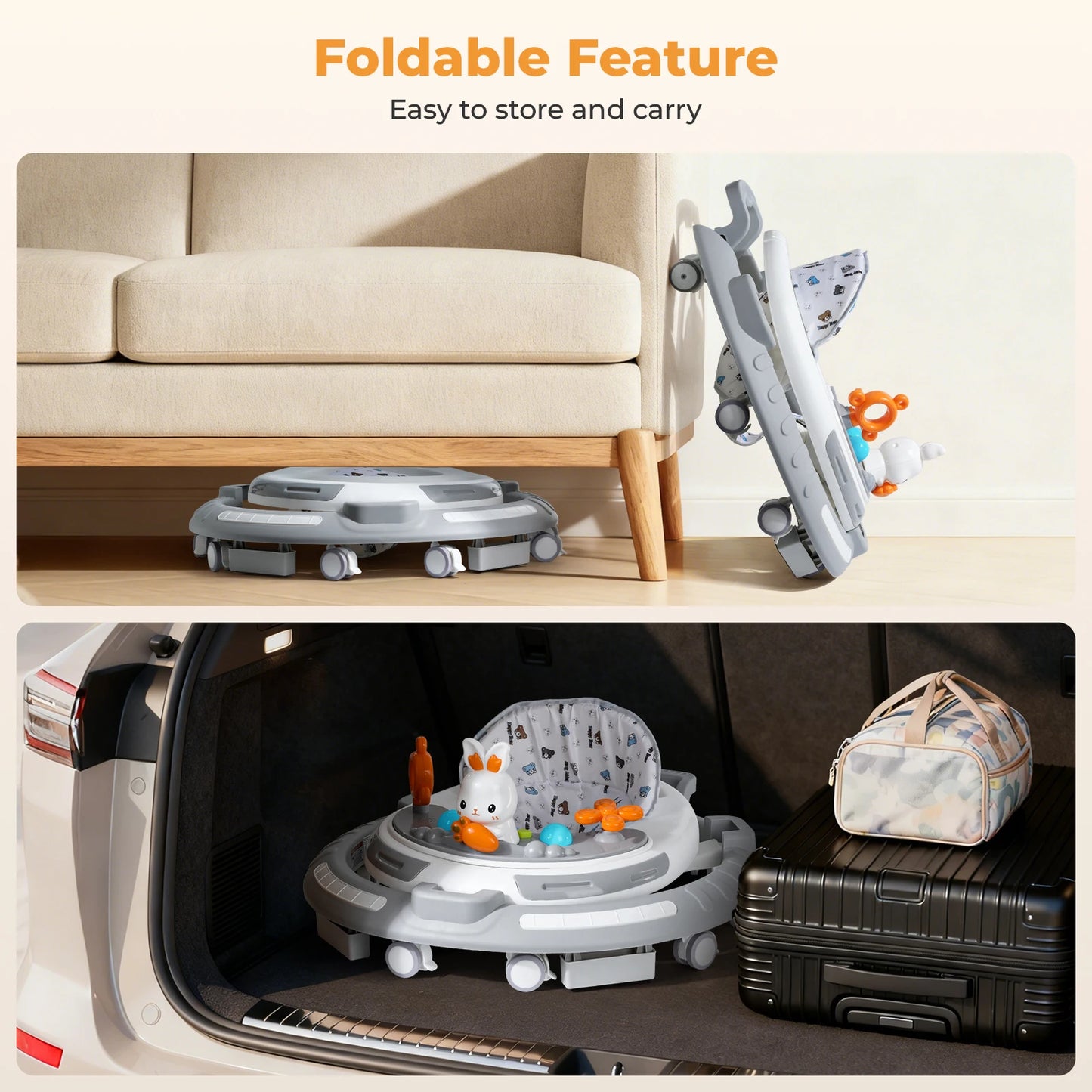 Safety-Enhanced 4-In-1 Grow-With-Me Baby Walker & Play Center - Adjustable 8 Heights, Anti-Tip Base, 8 Silent Brake Wheels
