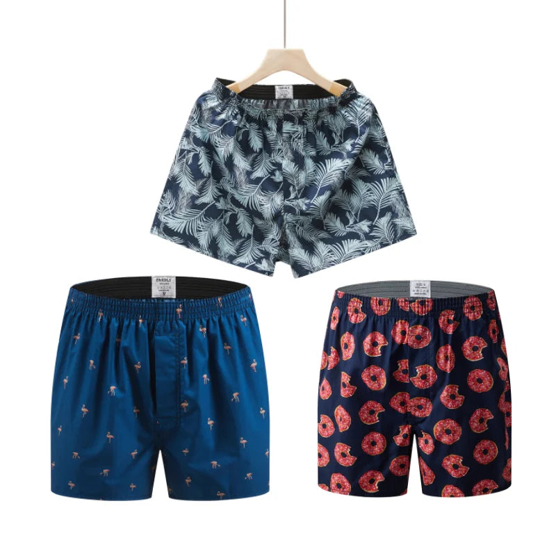 3PCS 100% Cotton Men's Boxer Briefs Men's Sports Shorts Home Comfort Casual Men's Panties Loose Soft Men's Underwear Aro Pants