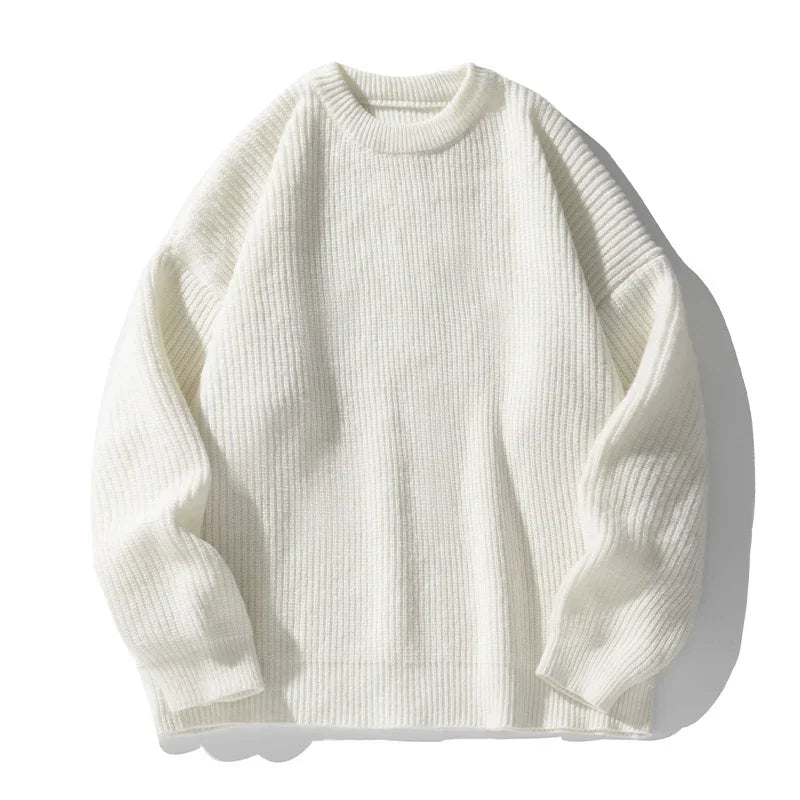 TFETTERS Brand Black Knitwear for Men Baggy 2026 Winter New Polyester Japan Sweaters Male Retro O Neck Classics Couples Clothing