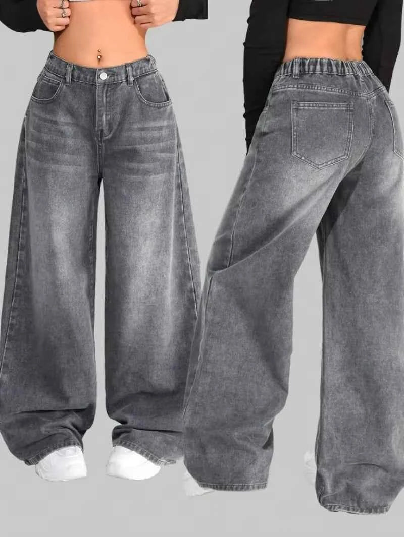 Y2K New American Vintage Old Stitching Burr Heavy Jeans Women Harajuku Baggy Wide-leg Pants Street Design Sense Pants