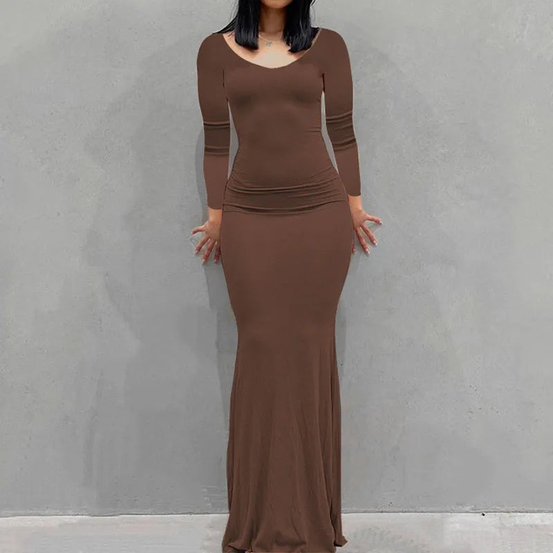 New women's dress long skirt casual slim long-sleeved home dress