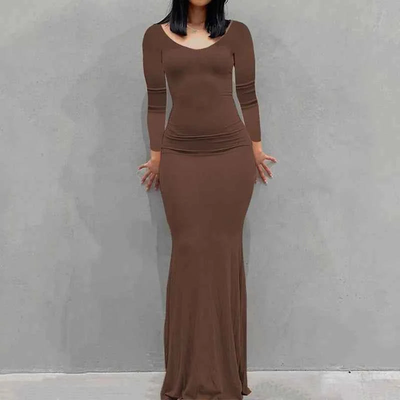New women's dress long skirt casual slim long-sleeved home dress