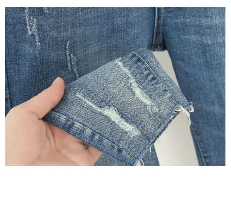 Spring summer Large size jeans women's stretch fat sister nine-point pants were thin high waist pants Big 5xl 6XL
