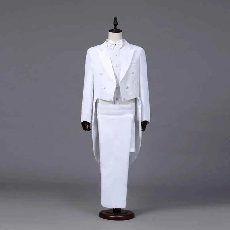 Tuxedo Dress Suits Men Embroidery Shiny Lapel Tail Coat Tuxedo Wedding Groom Tailcoats Party Stage Singer Suits Dress Coat Tails