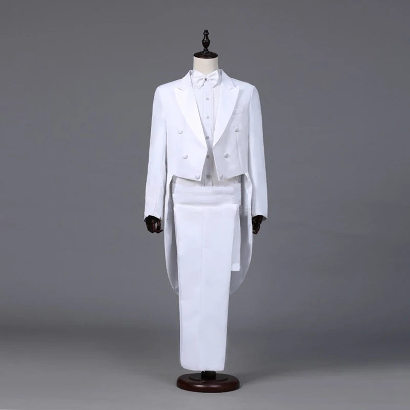 Tuxedo Dress Suits Men Embroidery Shiny Lapel Tail Coat Tuxedo Wedding Groom Tailcoats Party Stage Singer Suits Dress Coat Tails