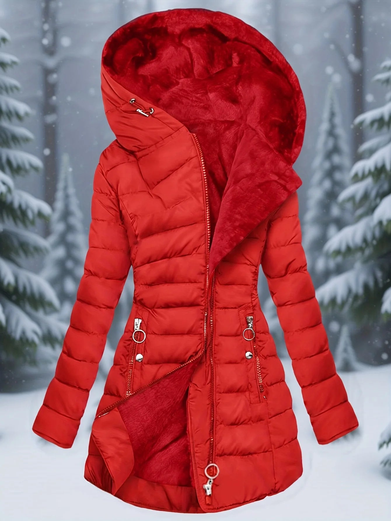 SQ25033006 Directional Warm and Elegant Specialized Cotton Jacket for Women with Zippered Fit Long Sleeve Cotton Outerwear Hoode