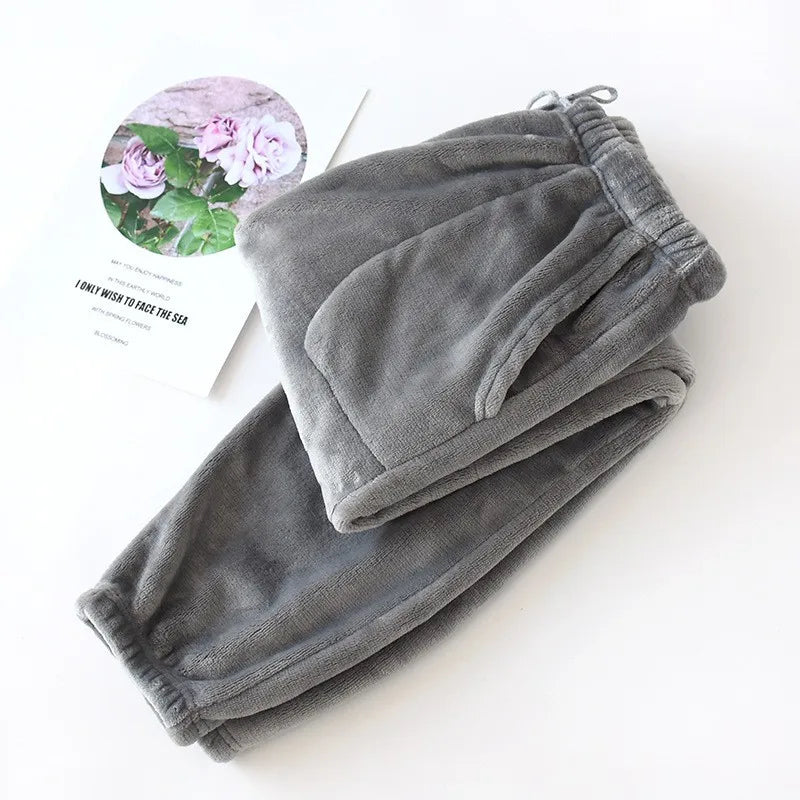 Men Sleep Pants Warm Pants Long Pants Fall Winter Flannel Elastic Cuff Loungewear Pants Loose Fit