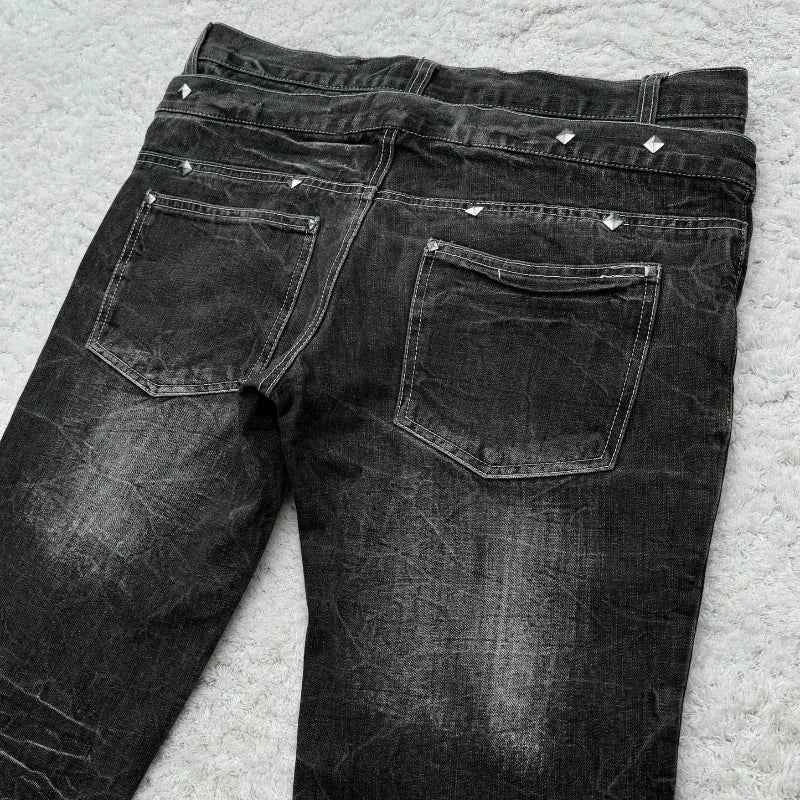 Fashionable high street double waisted lace up micro flared women jeans Y2K retro Harajuku washed design for men and women jeans