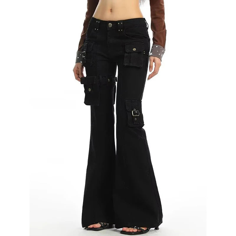 American Sle Spicy Girl Micro Flared Workwear Jeans Women Design Casual Versatile Slimming Floor-Length Pants INS