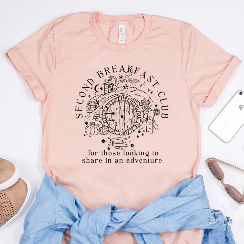 Second Breakfast Club Shirt LOTR The Shire T-shirt Literature Bookworm Tees Vintage Aesthetic Clothes Middle Earth Tshirt Tops