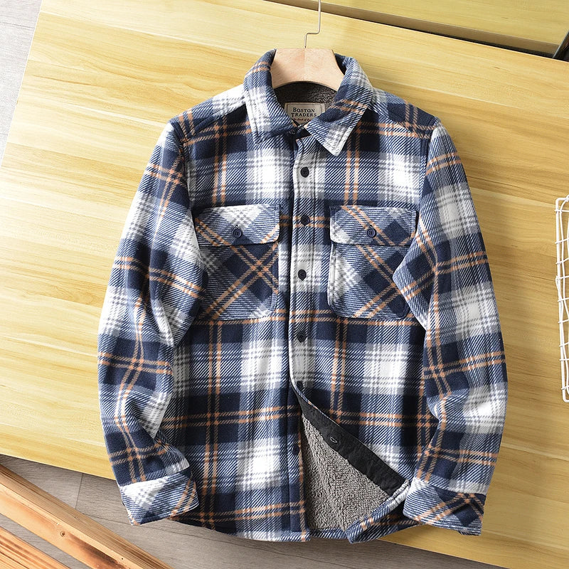 Americans Style Men's Winter Sherpa Fleece Lined Flannel Shirt Jacket Workwear Warm Button Up Plaid Shirt Jacket Male Clothing