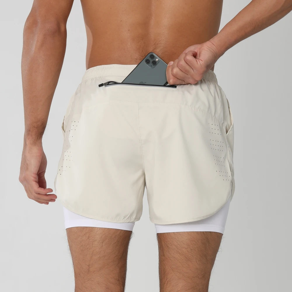 2025New Men Running Shorts Gym Sports Shorts 2 In 1 Quick Dry Workout Training Gym Fitness Jogging Short Pants Summer Men Shorts
