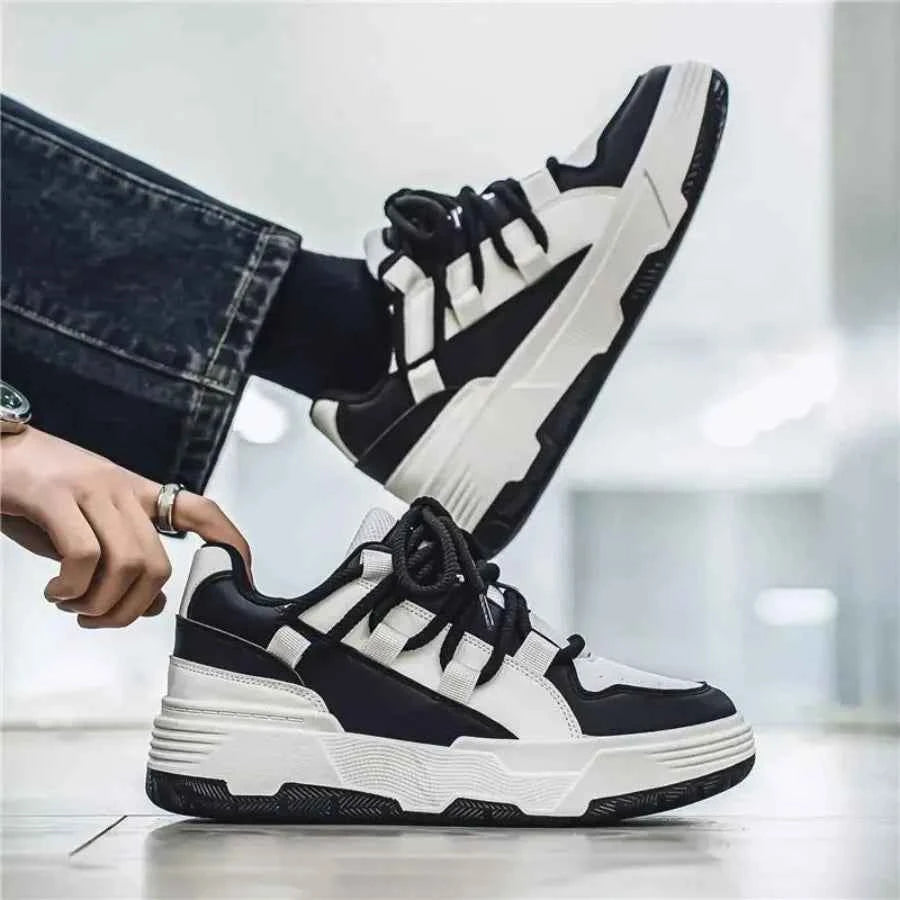 Men's Low-Top Sneakers Upper and Sole Lace-Up Casual Sneakers - Black/White Suitable for Daily Commuting Outdoor Sports Gym Off