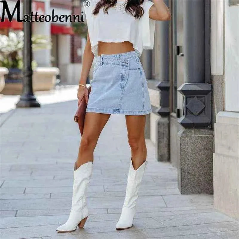 2022 Women's Irregular Mini Denim Skirt High Waist Fashion Slim Elastic Straight Summer Sexy Vintage Casual Splicing Short Skirt