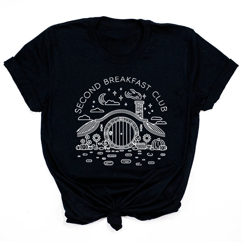 Interesting Second Breakfast Club T-shirt Tolkien Shirt Fan Movie Fan Gift Women The Lord of The Rings Middle Earth Fan T-shirt