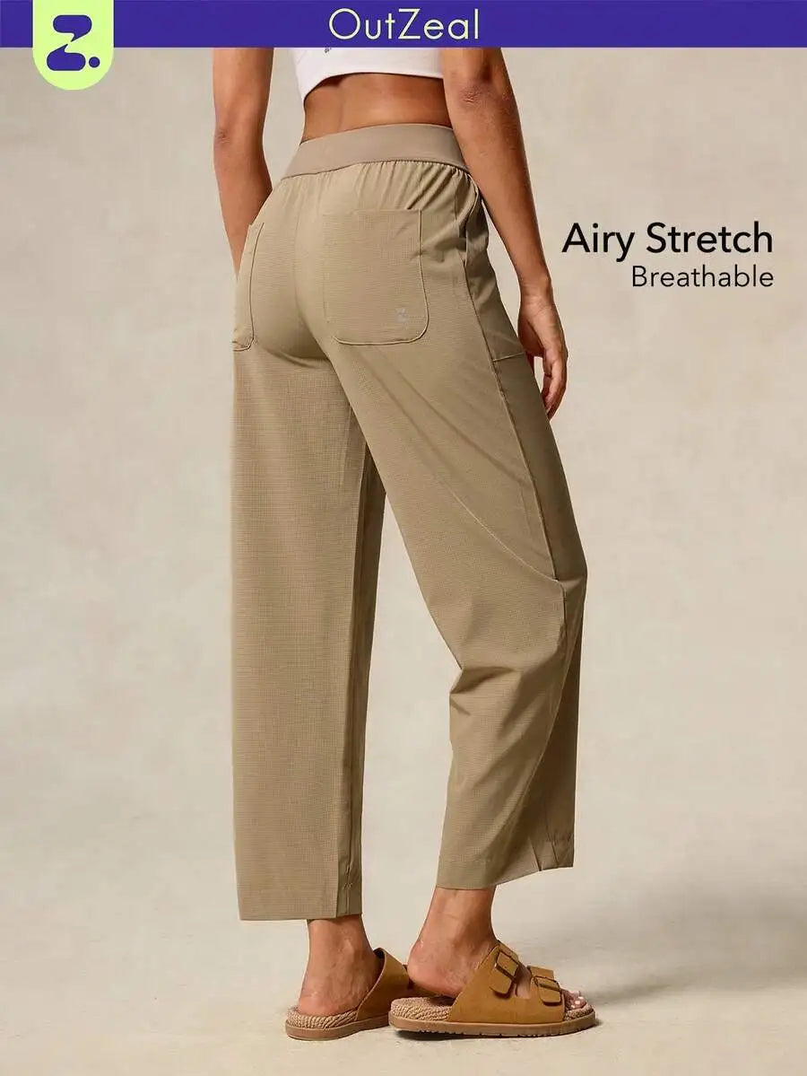 Women Sports Pants Casual Work Spring Summer Breathable Straight Leg Capri Solid Color Active Bottoms