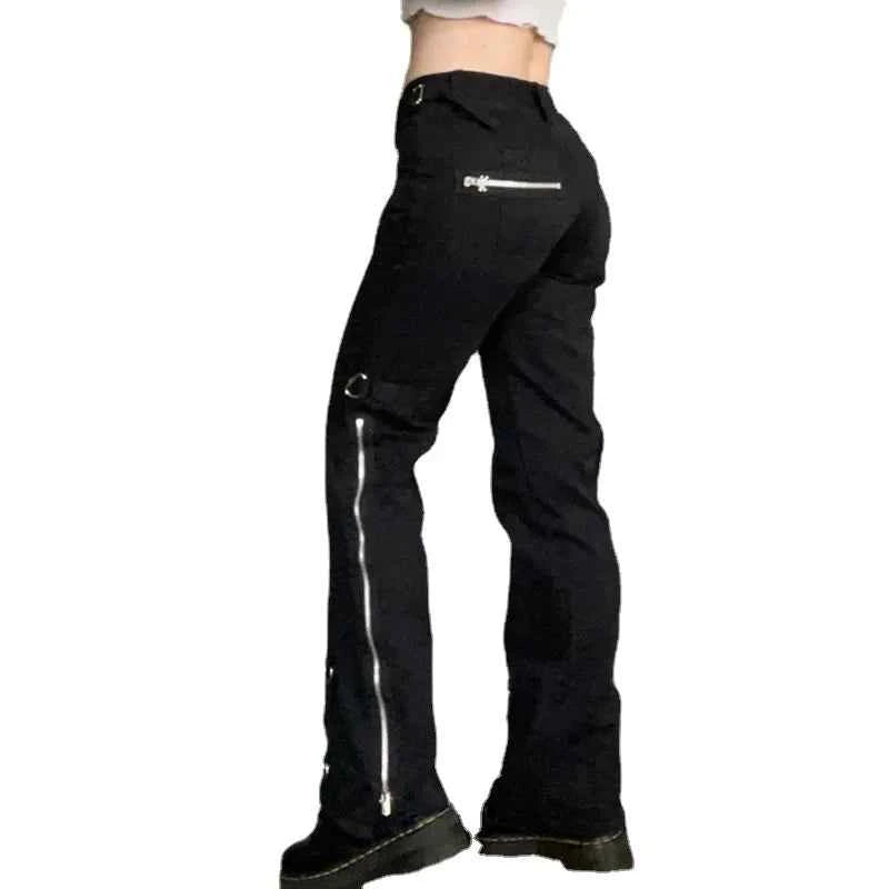 Dark Punk Y2k Grunge Low Waist Emo Jeans Mall Gothic Women Black Patchwork Electro Pants Fashion Streetwear Alt Clothes