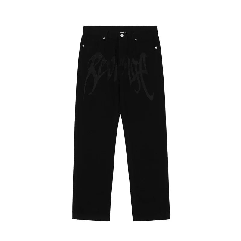 2024 New American Style Embroidered Letters Black Loose Jeans for Men Retro Street Hip Hop Y2K Men's Straight Denim Trousers