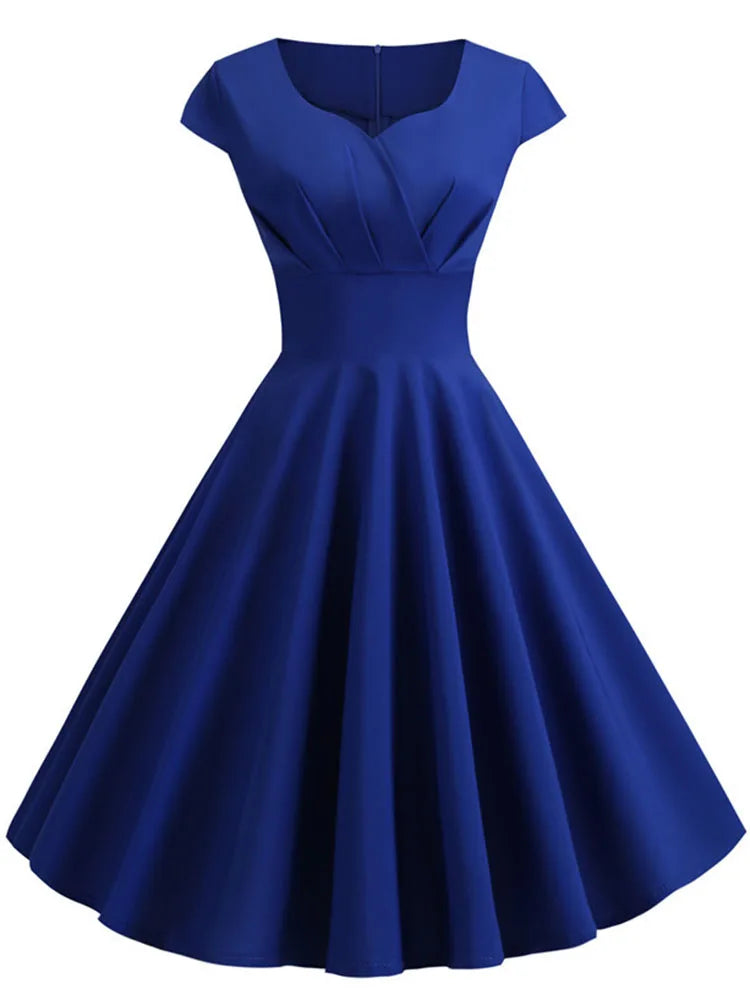 Summer Dress Women Hepburn Vintage Rockabilly Pin Up Dress Robe Femme Casual Retro Elegant Party Midi Sundress Jurken