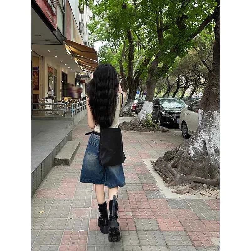 YIBASHU 2026 Summer Women American Retro Boyfriend Jorts Wash Jean Shorts Denim Shorts