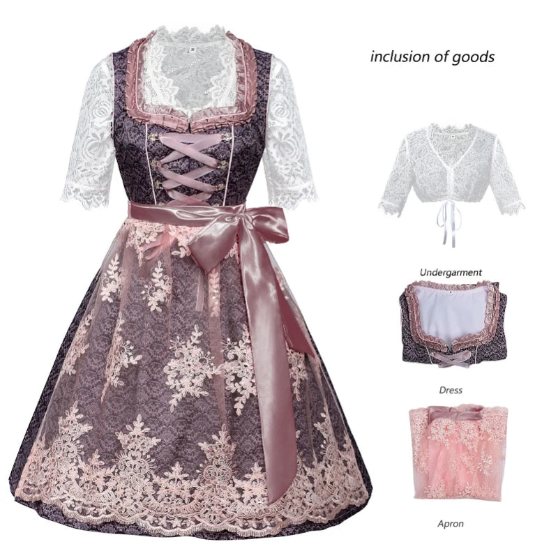 2026 Eur-USA Beer Festival Beer Dress for Women, Traditional German Bavarian Costume Women's Skirts,Halloween Lace Apron Outfit