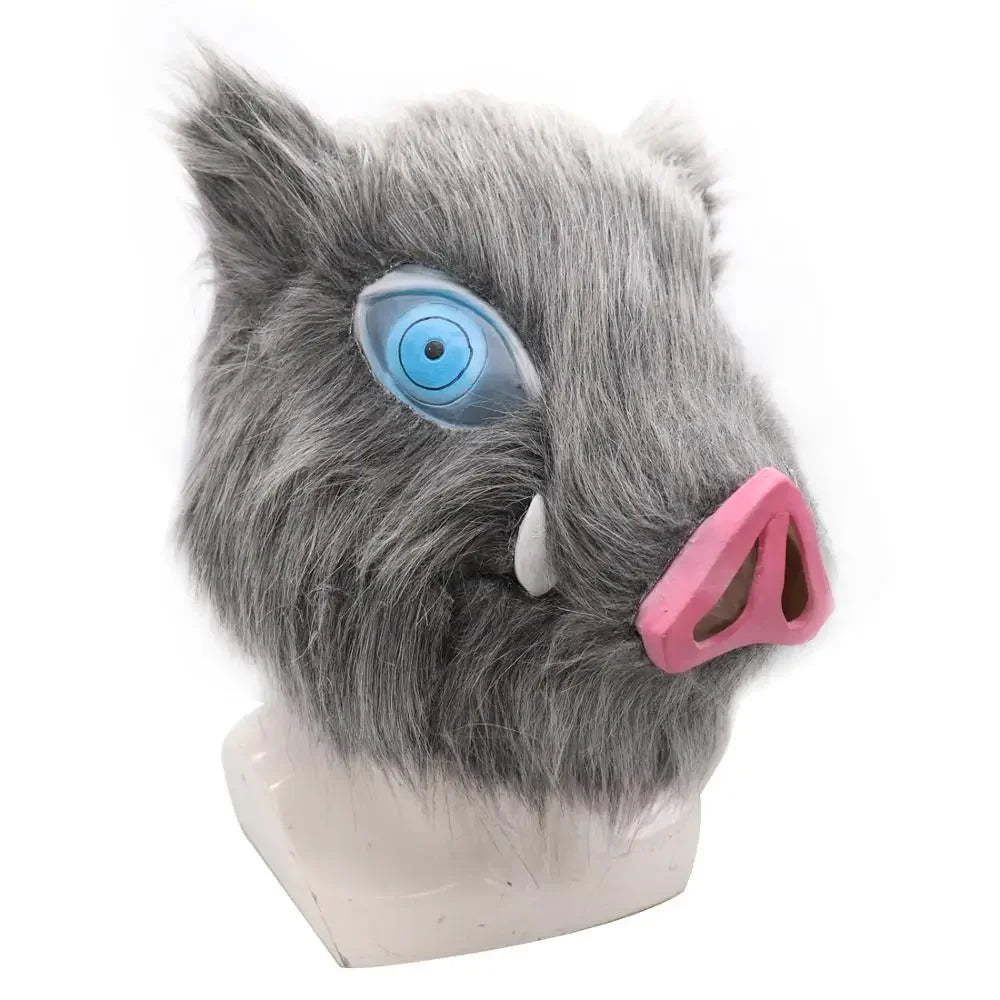 2026 Inosuke Hashibira Mask Helmet Cosplay Hood Hair Pig Mask Headwear Halloween Carnival Costume Prop