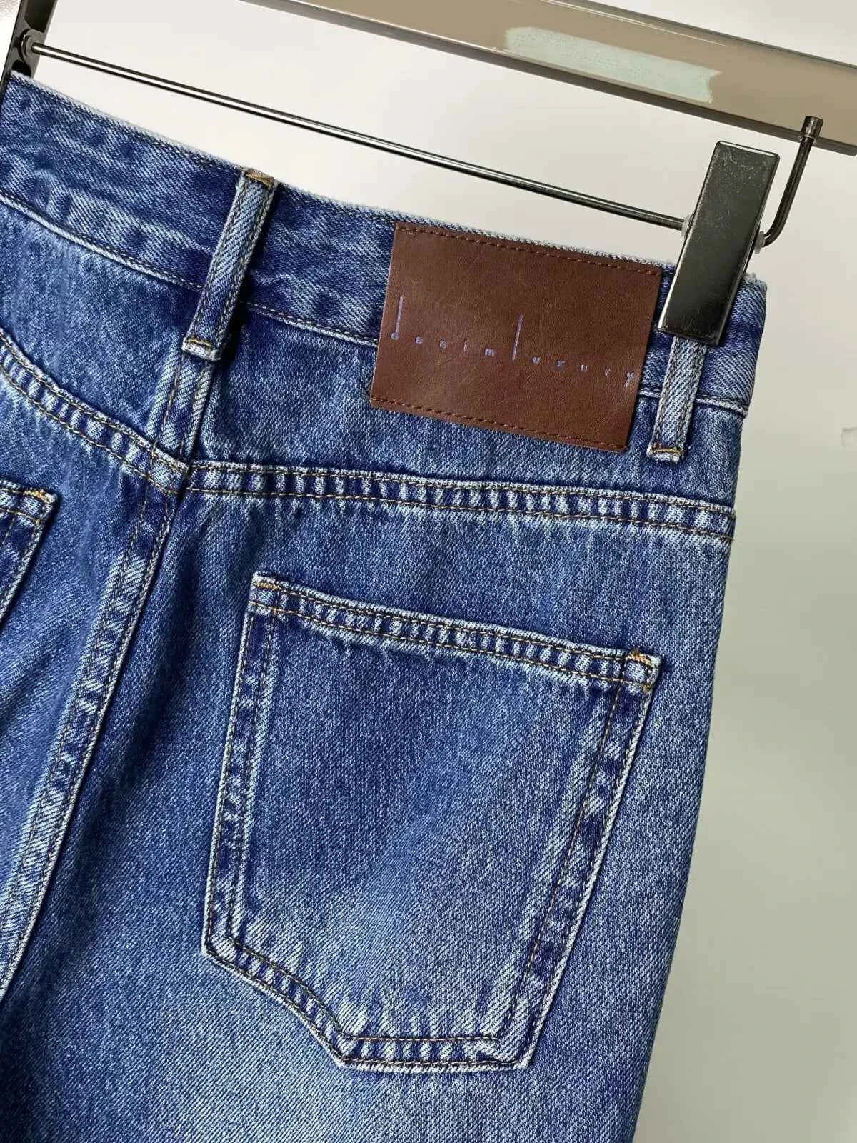 American Style Women's Vintage Washed Denim Pants High Waist Irregular Loose Wide Leg Trousers All-match Ladies Jeans