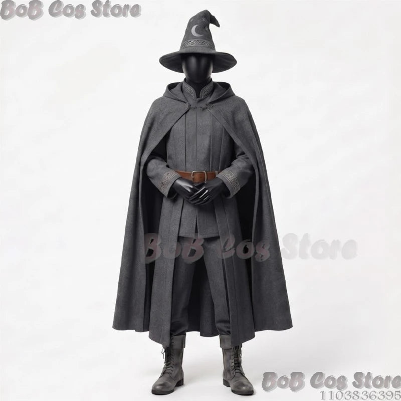 Star and Moon Magic Magician Cosplay Costume Magic Robe 3 Colours Black Gray Red Long Robe Big Hat Halloween S-2XL Clothes Cos