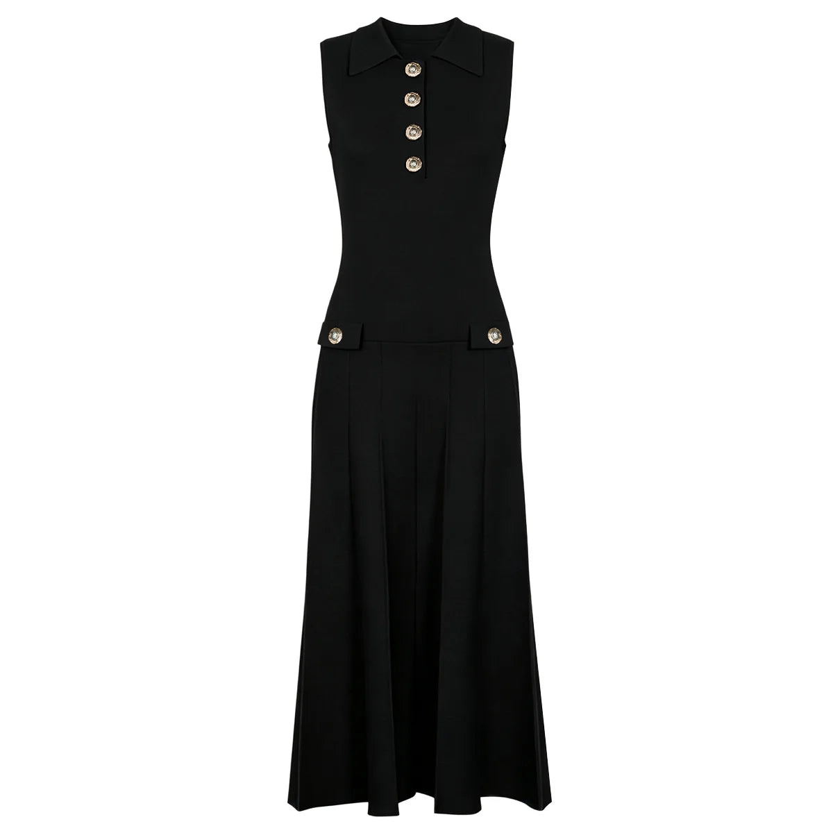 ZJYT Summer New 2026 Fashion Knit Dresses for Women Sleeveless Elegant Turn Down Collar Midi Pleated Casual Party Dress Beige