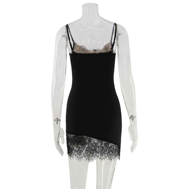 Lace Patchwork Dresses Women Fashion Sexy Solid Sleeveless Slash Neck Sheath Sheath Mini Vestidos Robe Female Fit Party Gown