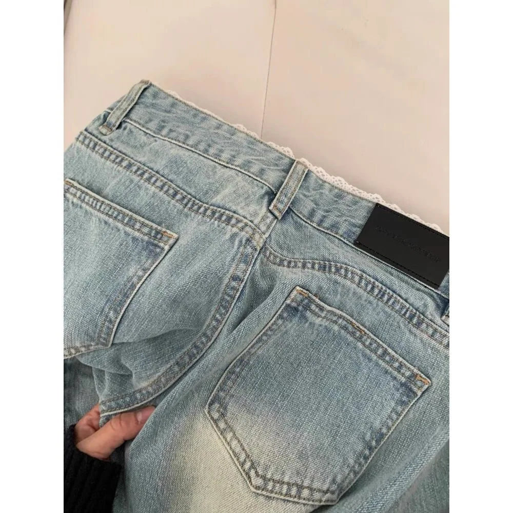 Botvotee Retro Classic American Vintage Denim Jeans for Women Low Waisted Straight 1950s/1960s Inspired Jeans Light Blue Pants