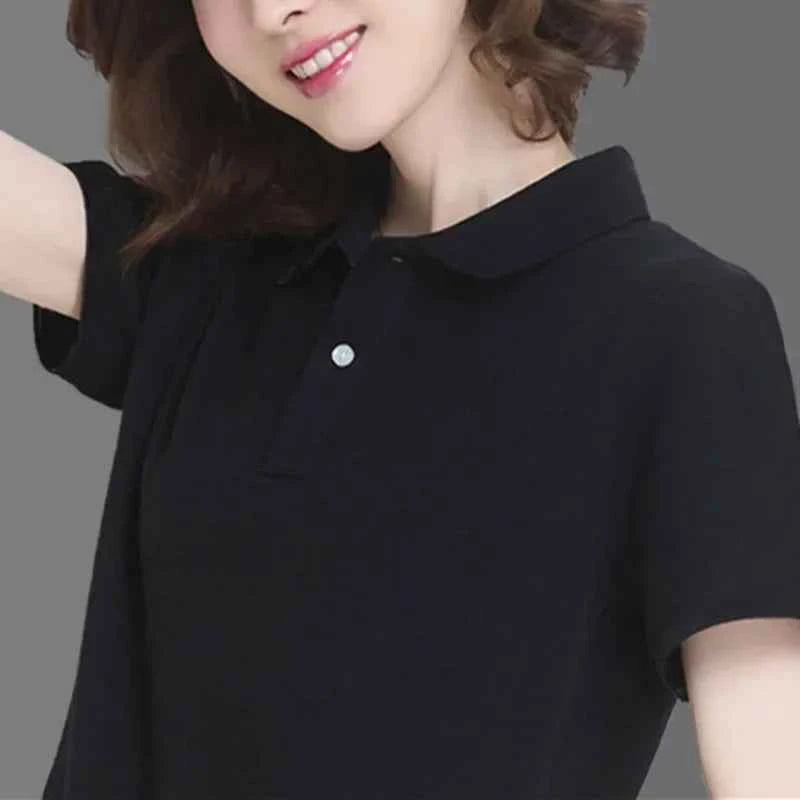 Summer solid color college style sports polo shirt new female student class uniform shirt collar short sleeved T-shirt