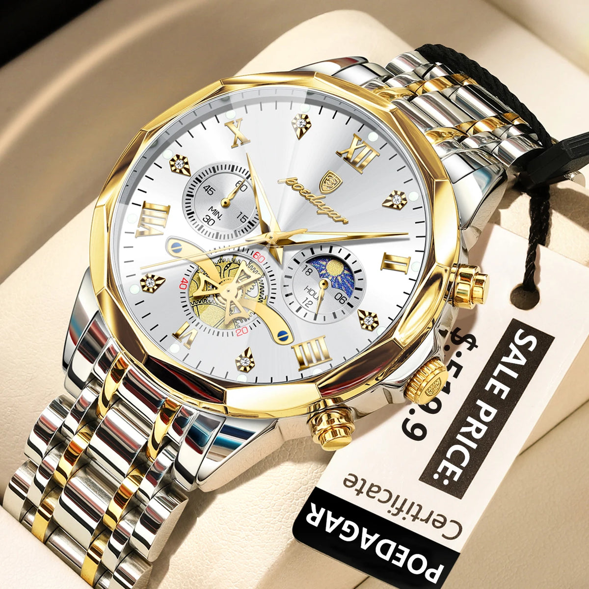 POEDAGAR Luxury Men Watch Top Original Waterproof Luminous Chronograph Man Wristwatch Stainless Steel Quartz Men's Watches Reloj