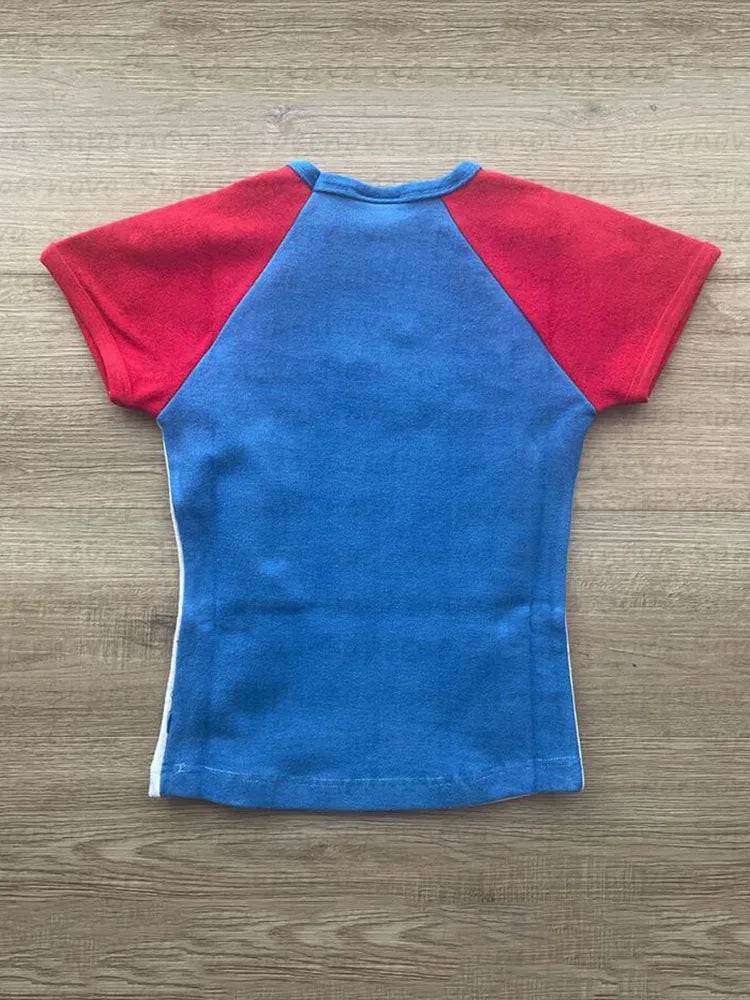 Y2k Clothes Punk Summer Leisure Gothic Retro Women's Letter Embroidery Sports splicing Short Sleeve T-Shirt Streetwear emo tops
