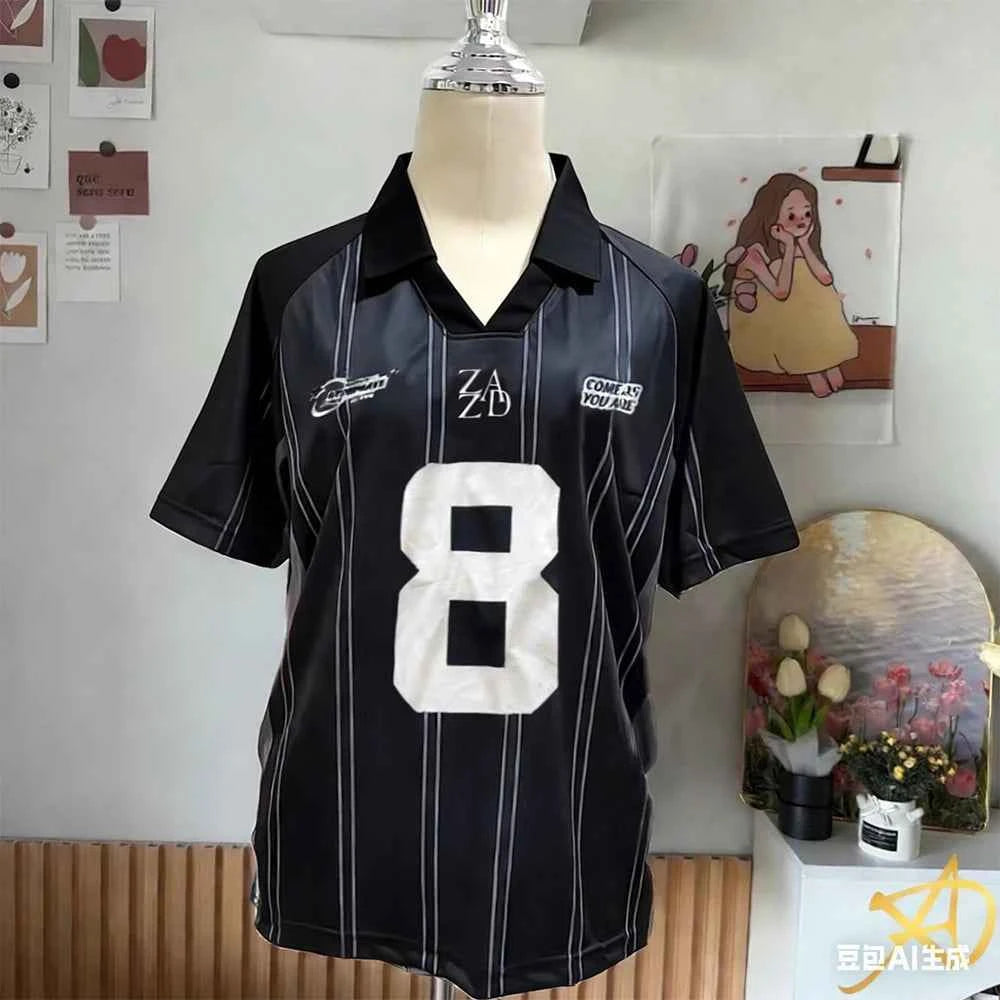 Summer Women's New No.8 Oversized Short sleeved T-shirt Street Y2K Fashion Leisure Sports Jersey Men Letter Printed Polo Shirt
