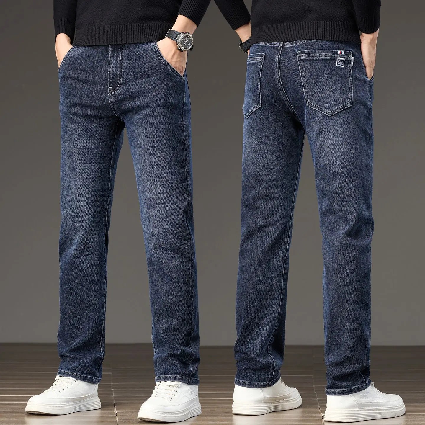 HIQOR New In Korean Men's Casual Long Jeans Classic Man Straight Denim Wide-leg Pants Solid Baggy Trousers Fashion Business Jean
