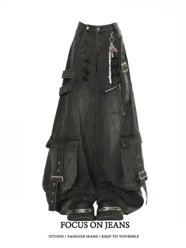 Black Jeans Women American Style Y2K 90S Vintage High Waisted Jean Straight Trouser Streetwear Casual Loose Wide Leg Denim Pants