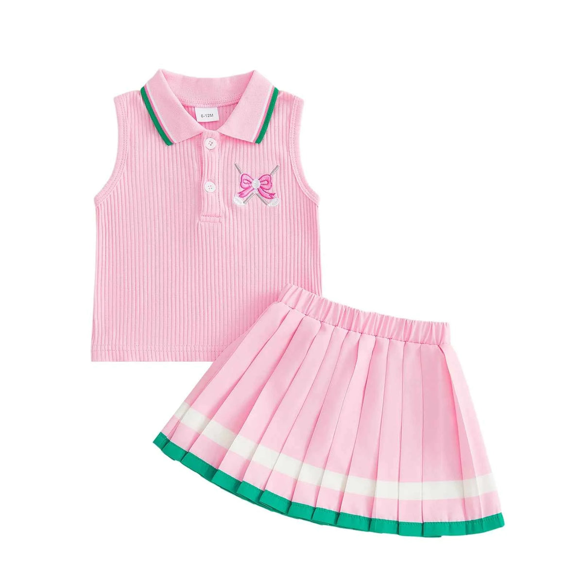 Adorable Infant Girl Tennis Ensemble with Ruffled Sleeveless and Flared Skirt - Cute 2 Piece Summer Outfit