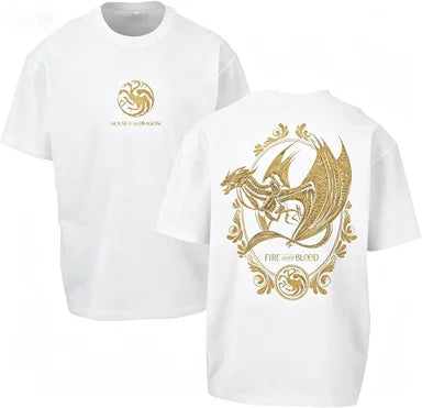 House of The Dragon Front Back 2026 Targaryen Gold Dragon Graphic Men’s Soft Cotton Short Sleeve Fantasy Show Casual Printed Tee