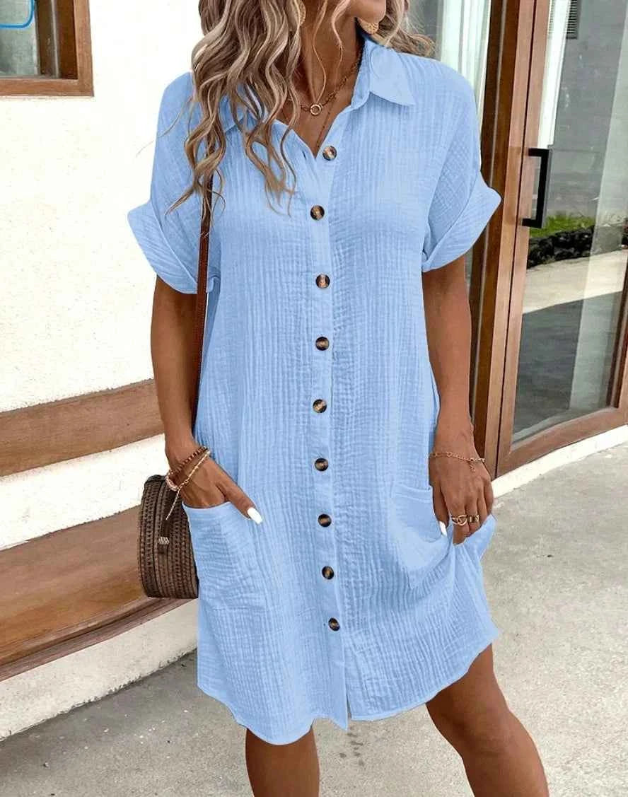 Women Retro Cotton Linen Printed V-neck Long Sleeve Dress Artistic Elegant Style High Waist Available