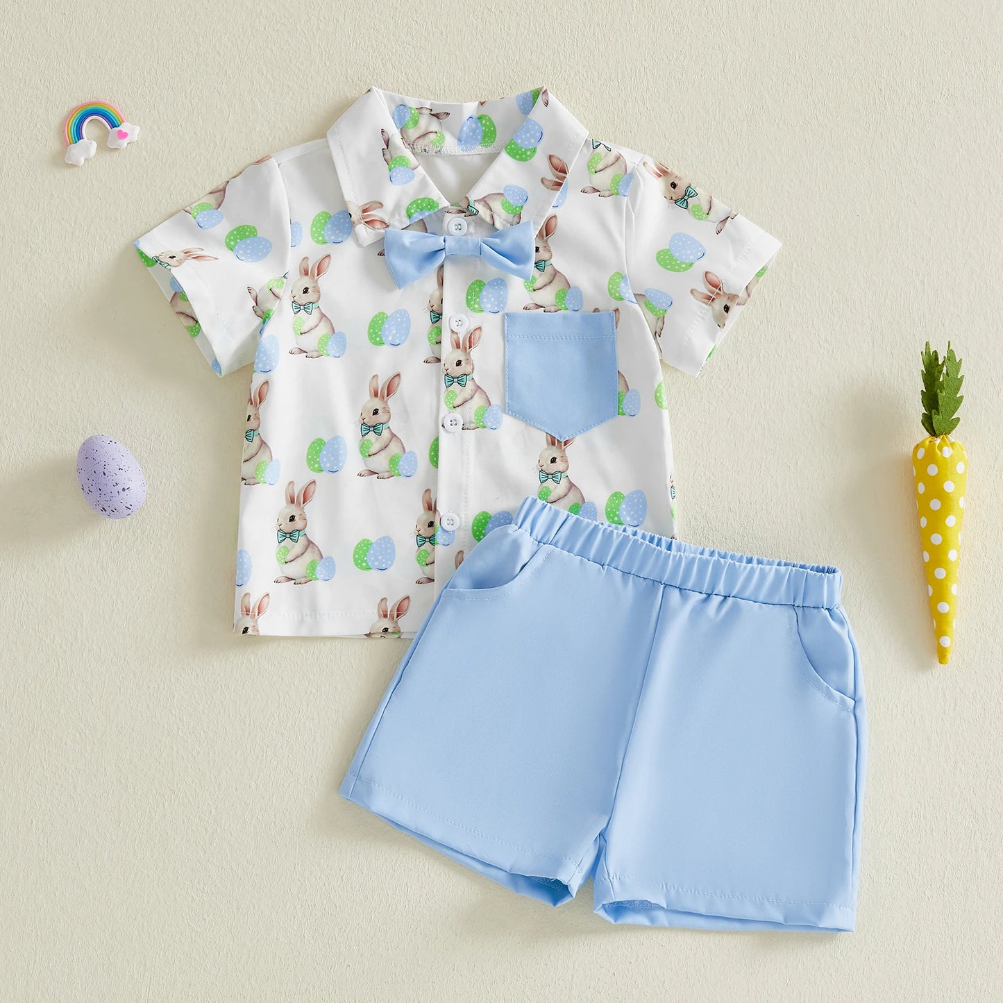Baby Girls Easter Outfits Pink Floral Bunny Print Ruffle Sleeve Romper with Matching Headband 2 Pcs Set for Toddler