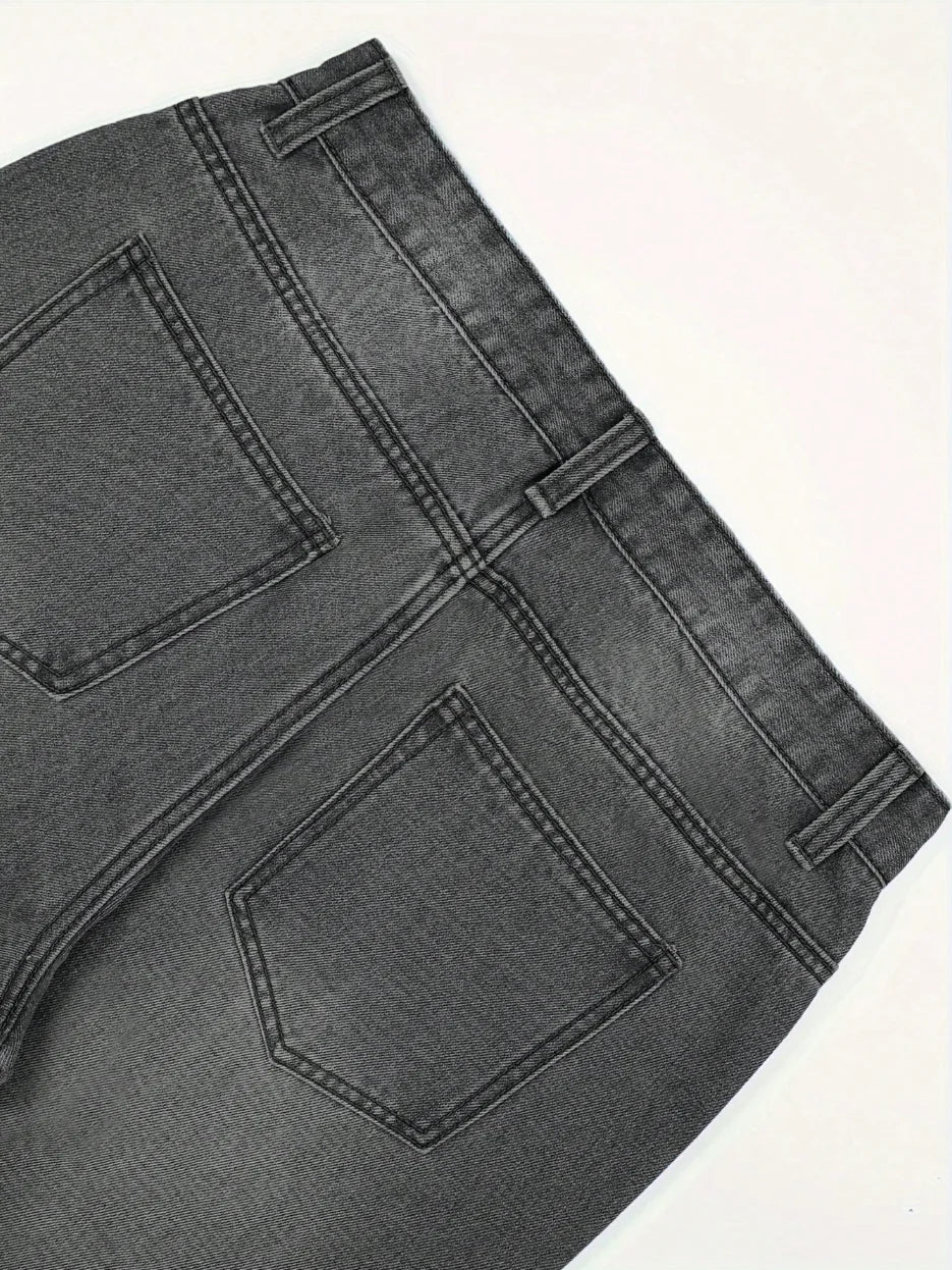 MEN Anime Spring Casual Solid Color Star Patched Casual Jeans With Pockets, School