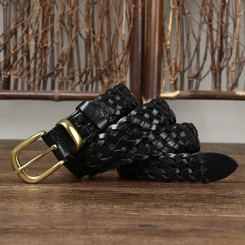 3.0 Cm Pure Cowhide Genuine Leather for Men Women High Quality Jeans Pin Buckle Knit Couple Belts Cowboy Ladies Fashion Designer