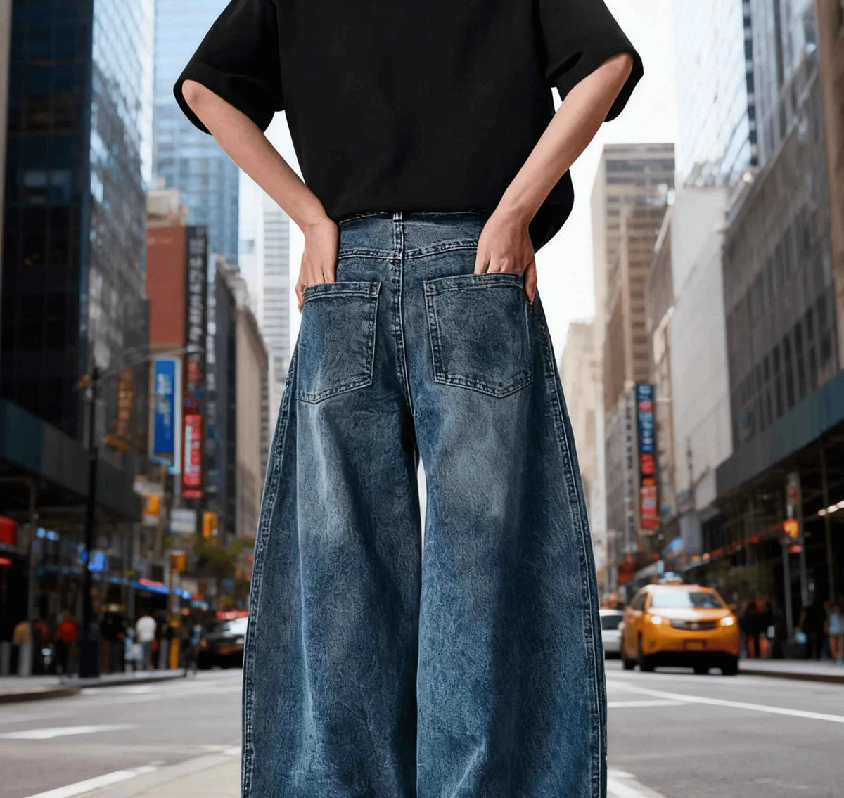 Women Wide Leg Jeans Vintage Y2K Reconstruction Custom Distressed Wash Stripe Denim Pants Trendy Comfort Fit