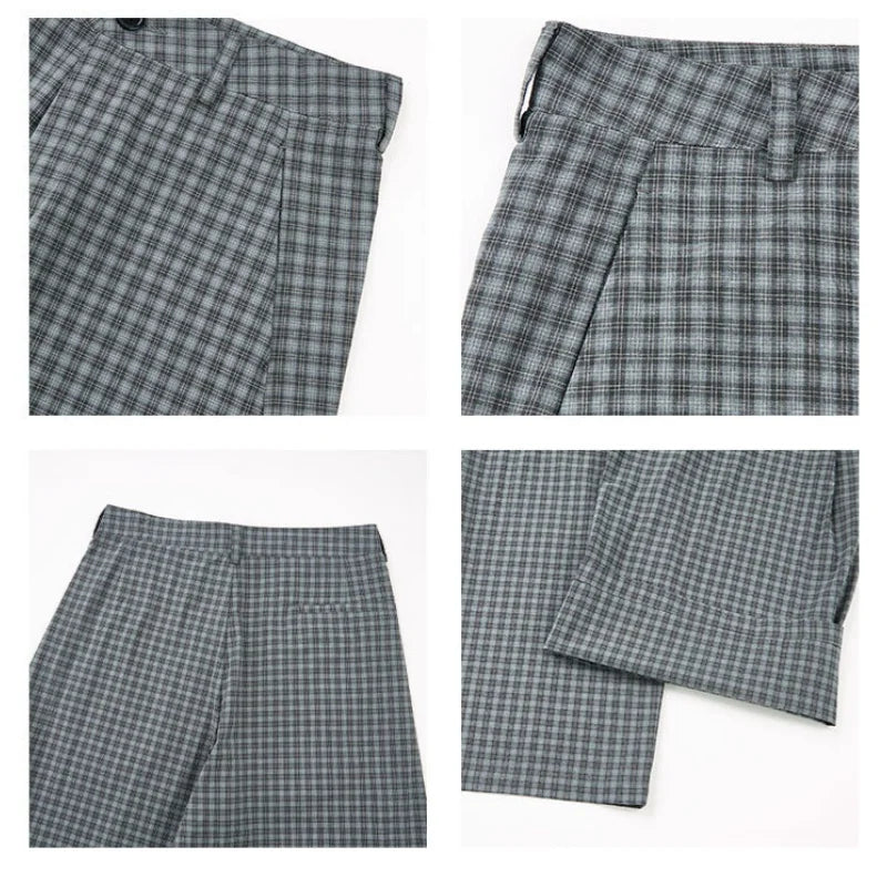 Vintage Pleated Check Trousers Men Relaxed-Fit, Versatile Casual Trousers with a Lazy Vibe Soft Comfortable