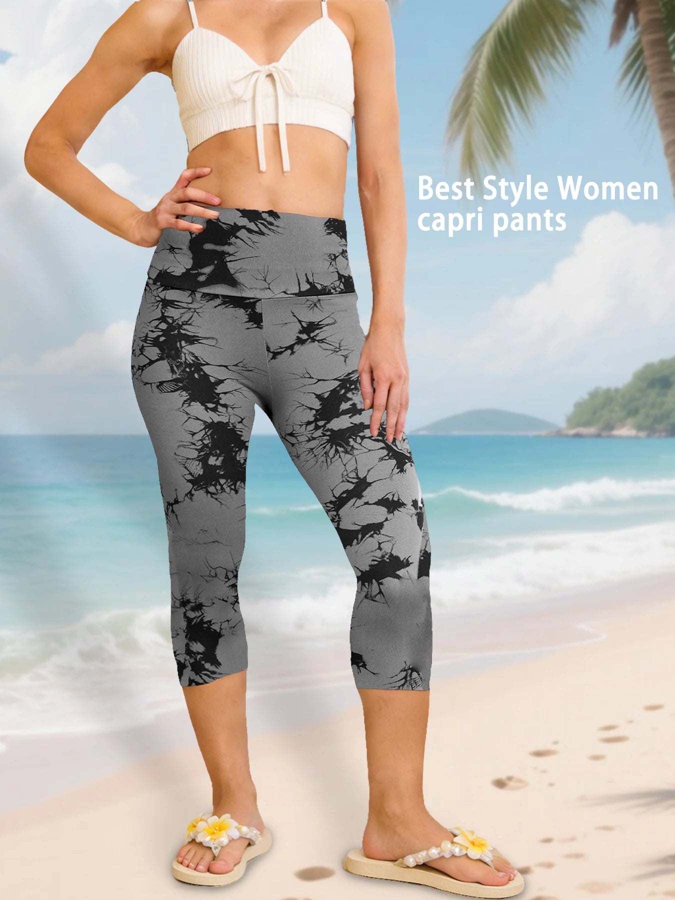 Super Soft High Waisted Tie Dye Sport Capri Pants for Women No See Through Workout Running Yoga