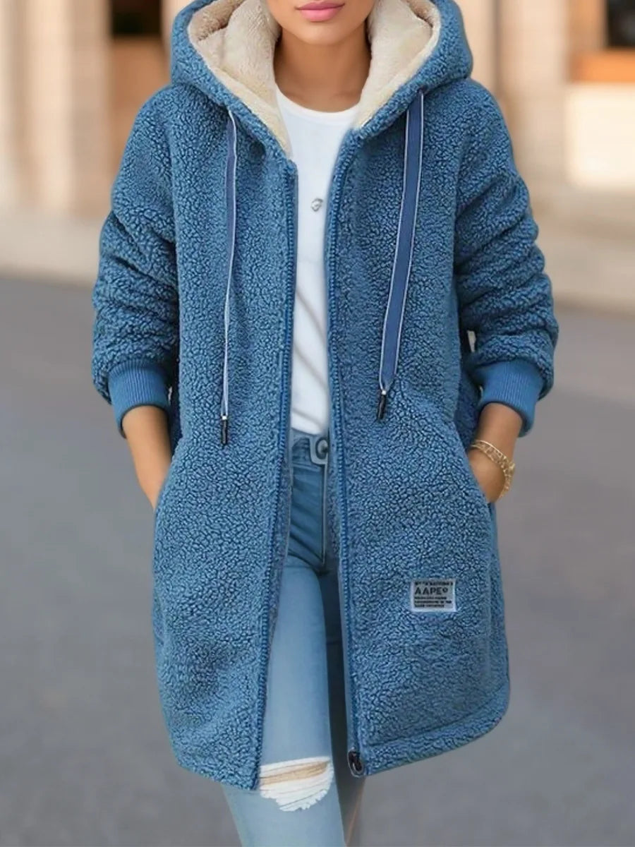 Women's Hooded Top Winter Coat Thickened Fleece-lined Sweatshirt Cardigan Winter