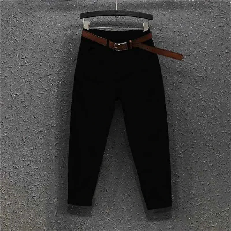 High Elastic Large Size Jeans Women's Casual Haren Pants 2023 Spring Summer Korean Ankle-Length Denim Pants Lady High Waist Jean