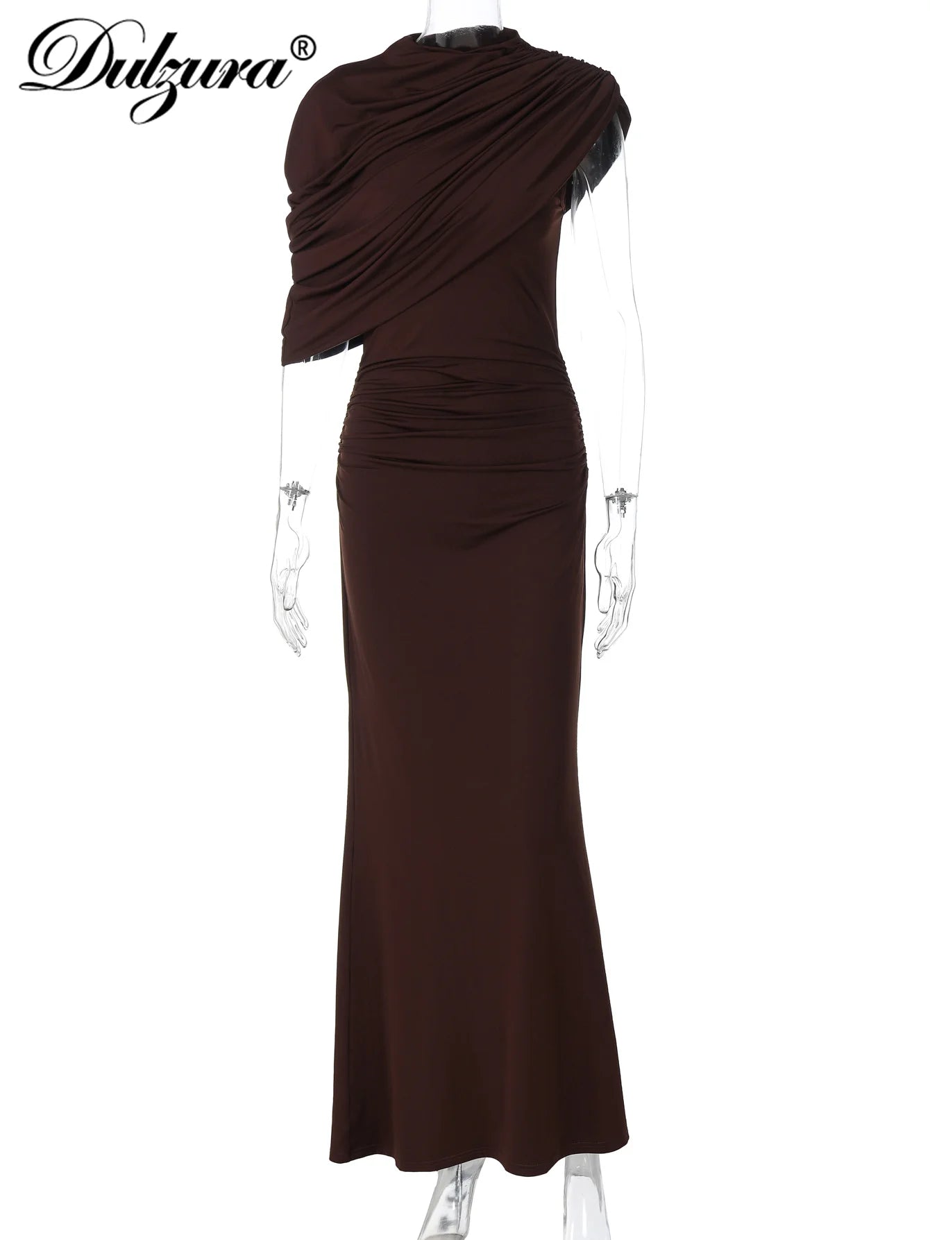 Dulzura Summer Fashion Elegant O-Neck Sleeveless Ruched Slim Fit Long Dress Women'S Solid Casual Dress Party Club Street Clothes