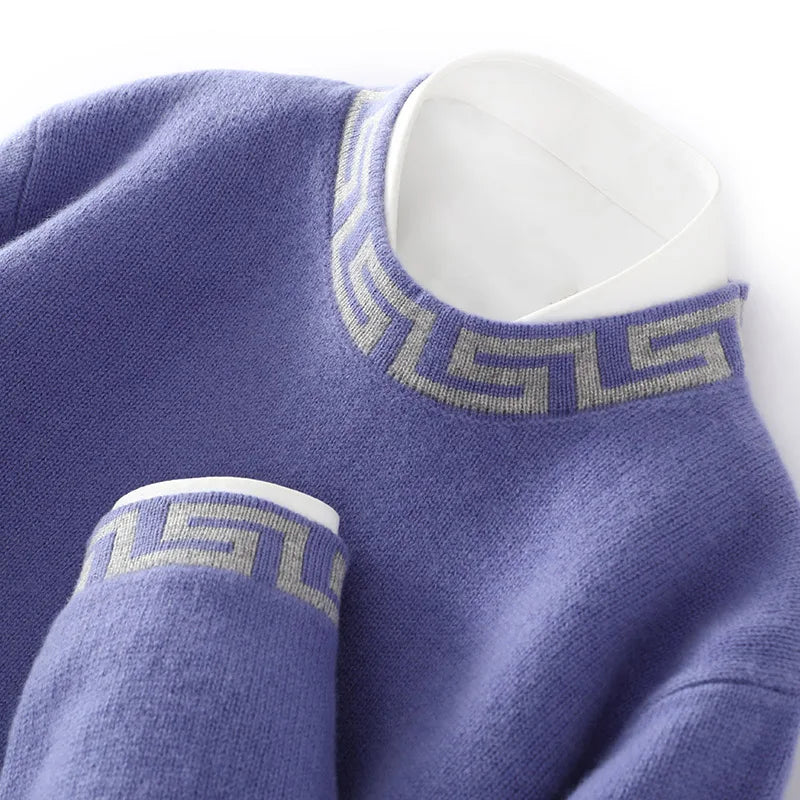 ATTYYWS 100% pure wool men's semi high neck solid color knitted casual business men's long sleeved pullover sweater New product